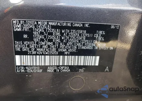 2012 Toyota Rav4 Sport from USA, damaged, VIN 2T3RF4DV1CW225059